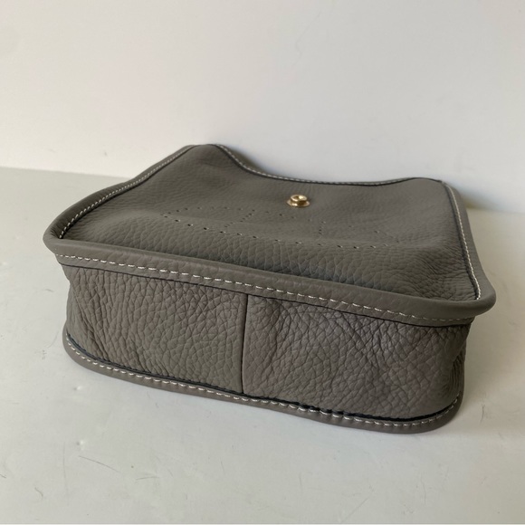 Mini TPM Dark Gray Steel Perforated H Leather Snap Button Crossbody Bag S4/B12 - Picture 11 of 12